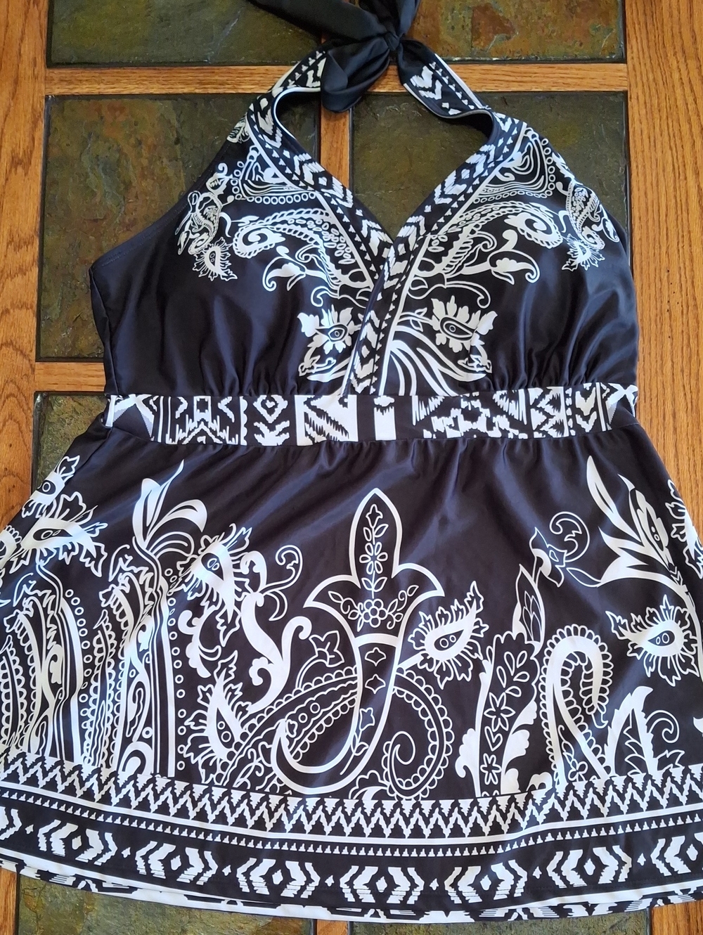 Black & White Paisley Halter Swimdress